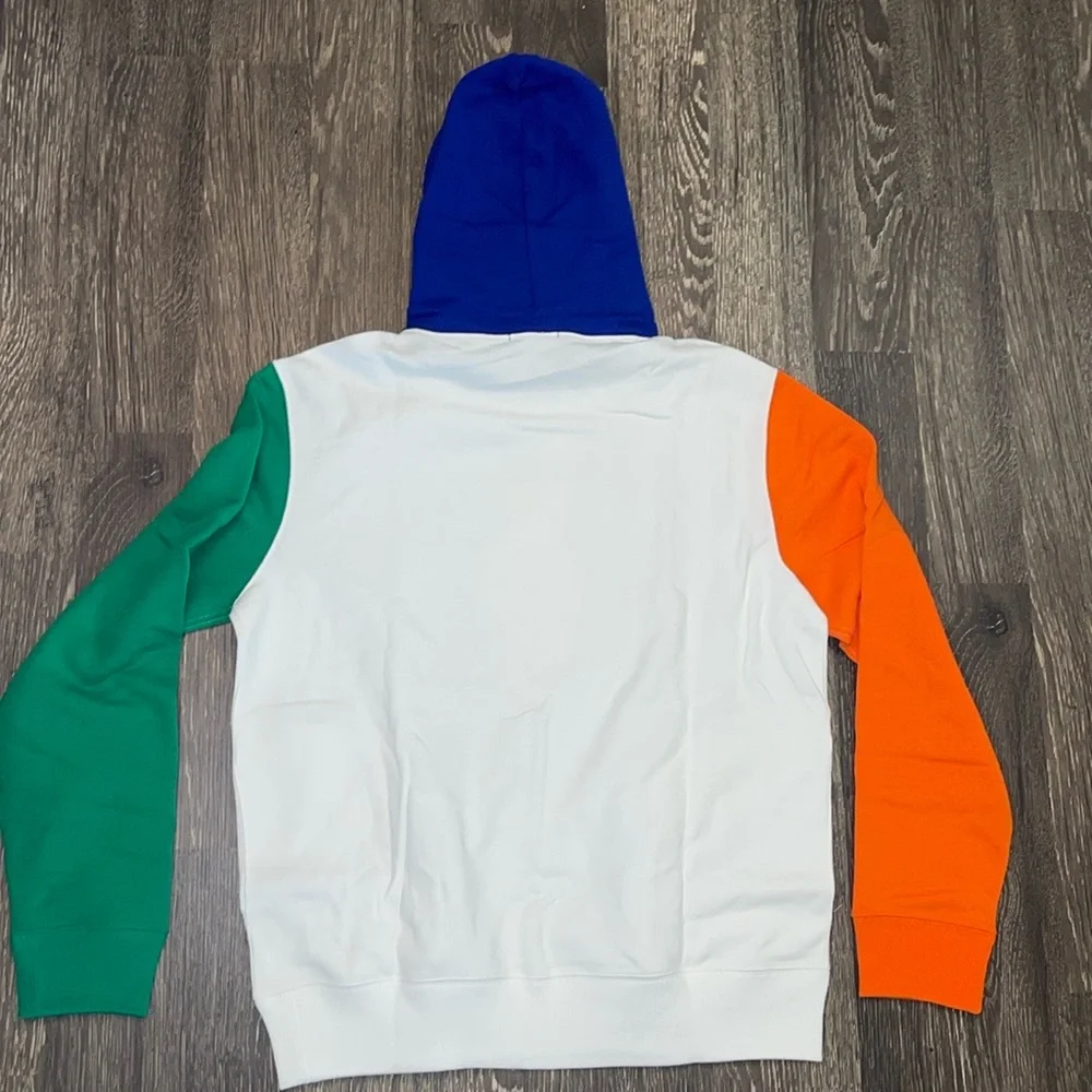 Polo Ralph Lauren Hoodie; Polo Bear -orange/green sleeves w/blue hood Size: L - Picture 6 of 7
